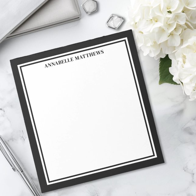 Bloco De Notas Monograma Minimalista Preto e Branco (Black White Minimalist Monogram Notepad)