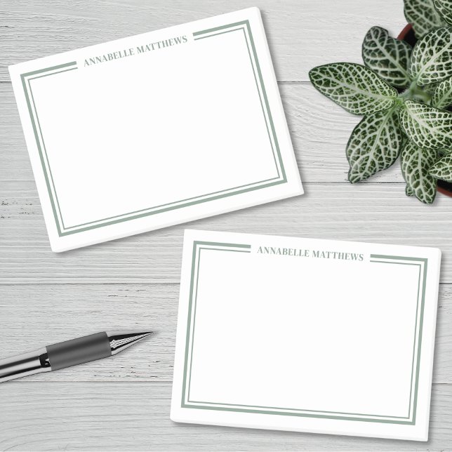 Bloco De Notas Monograma Minimalista Verde Sage (Sage Green Minimalist Monogram Post-it Notes)