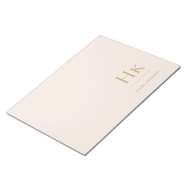 Bloco De Notas Monograma Mínimo Dourado Simples, Rosa Mínimo, Mod (Inclinado)