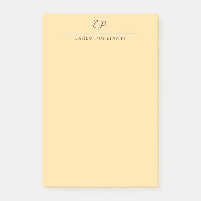 Bloco De Notas Monograma Modern Beige de Caligrafia Nome Simples (Frente)