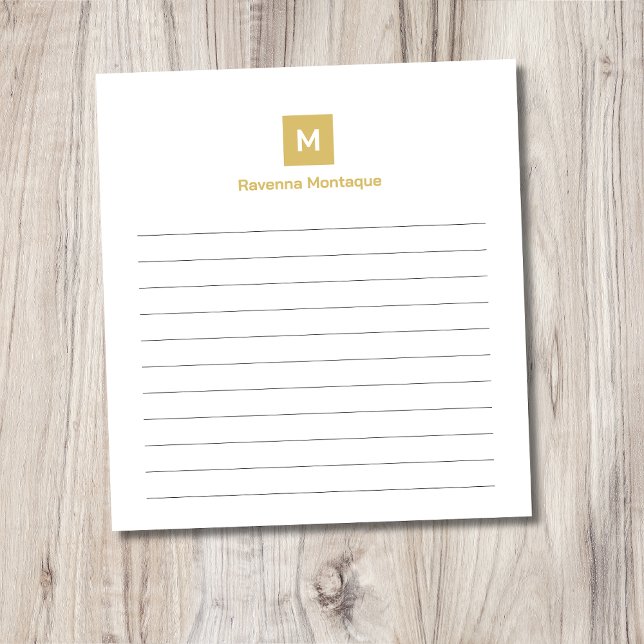 Bloco De Notas Monograma Moderno Chique Tendência Dourado Com Lin (Criador carregado)