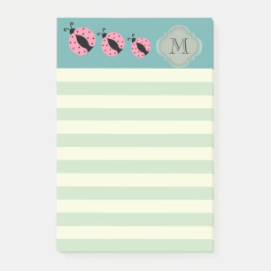 Bloco De Notas Monograma moderno e elegante de ladybug stripes