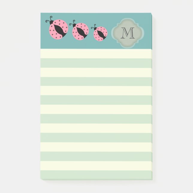 Bloco De Notas Monograma moderno e elegante de ladybug stripes (Frente)