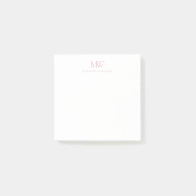 Bloco De Notas Monograma Moderno Elegante Simples Rosa (Frente)