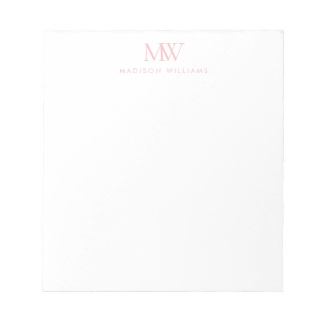 Bloco De Notas Monograma Moderno Elegante Simples Rosa (Frente)
