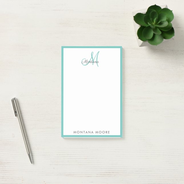 Bloco De Notas Monograma Moderno Elegante Simples Teal Girly  (Escritótio)