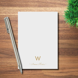 Bloco De Notas Monograma Moderno em Grafite Dourado Script