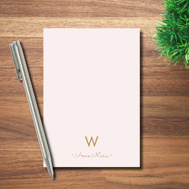 Bloco De Notas Monograma moderno em rosa bege dourado com letras 