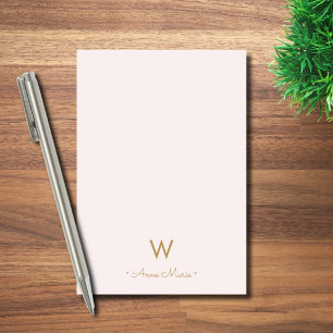 Bloco De Notas Monograma moderno em rosa bege dourado com letras