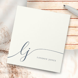 Bloco De Notas Monograma Moderno Marinho Mínimo Feminino da Costa