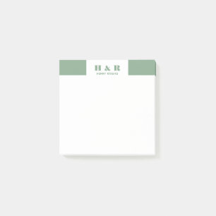 Bloco De Notas Monograma moderno minimalista verde-sábio e branco