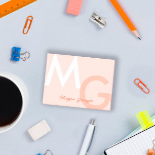 Bloco De Notas Monograma Moderno Mínimo Limpo de Peach Grande