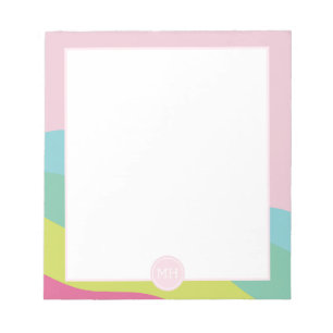 Bloco De Notas Monograma moderno rosa ondas abstratas caderno fem