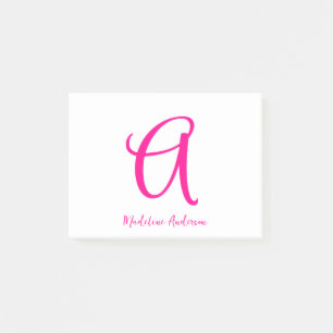 Bloco De Notas Monograma Moderno Rosa Quente Feminina