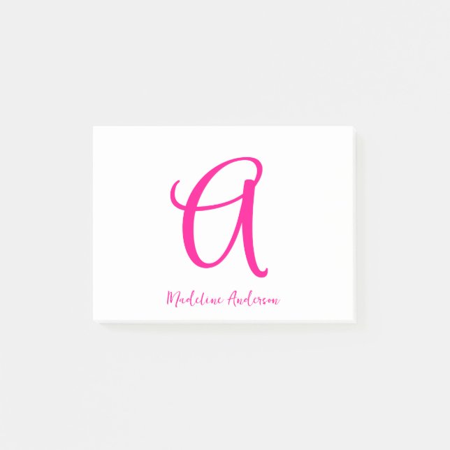 Bloco De Notas Monograma Moderno Rosa Quente Feminina (Frente)