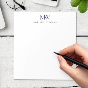 Bloco De Notas Monograma Moderno Simples Elegante Azul Marinho