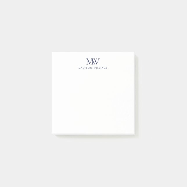 Bloco De Notas Monograma Moderno Simples Elegante Azul Marinho (Frente)