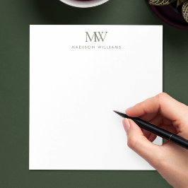 Bloco De Notas Monograma moderno simples elegante verde-oliva