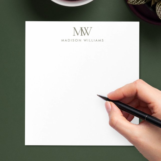 Bloco De Notas Monograma moderno simples elegante verde-oliva (Criador carregado)