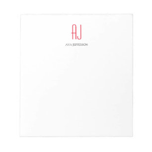 Bloco De Notas Monograma moderno simples vertical branco vermelho