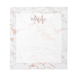 Bloco De Notas Monograma na moda Rosa Gold Foil Marble