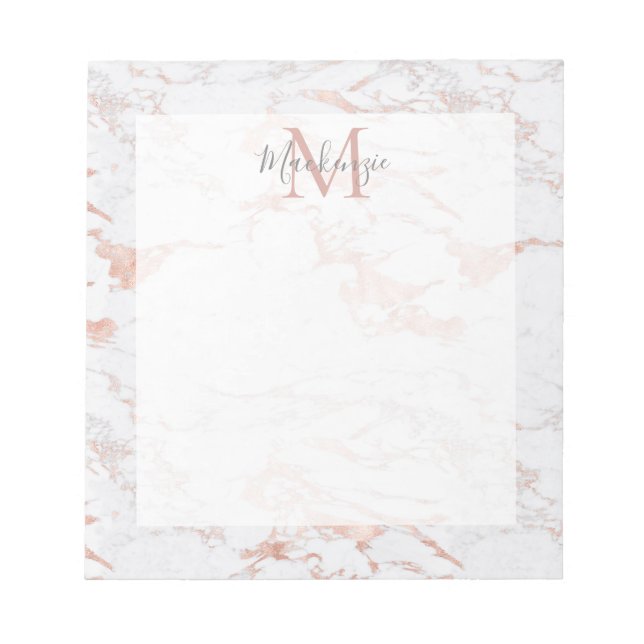 Bloco De Notas Monograma na moda Rosa Gold Foil Marble (Frente)