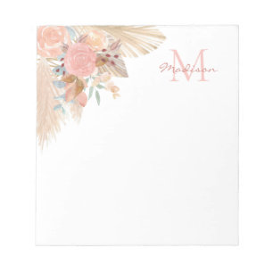 Bloco De Notas Monograma Nome Pampas Grass Floral