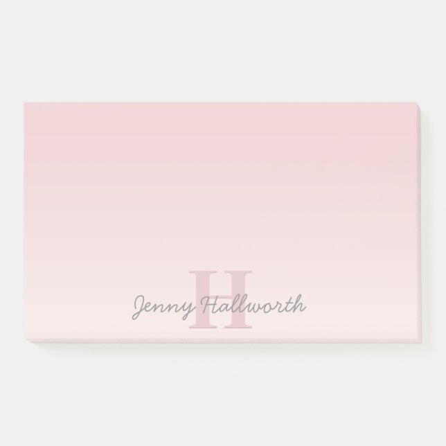 Bloco De Notas Monograma & Nome Personalizado Rosa Fofo e Script (Frente)