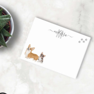 Bloco De Notas Monograma Personalizado Aquarela Amor Corgi