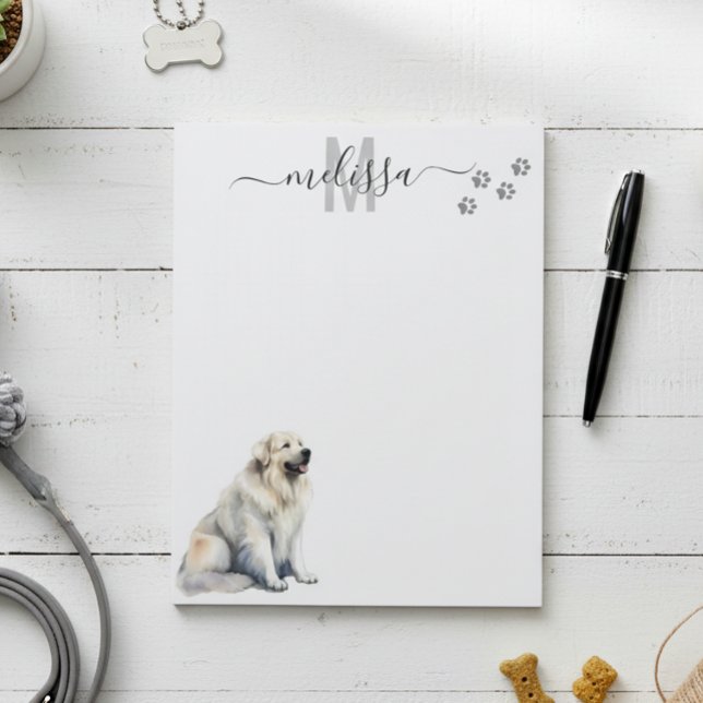Bloco De Notas Monograma Personalizado Aquarela Great Pyrenees  (Criador carregado)