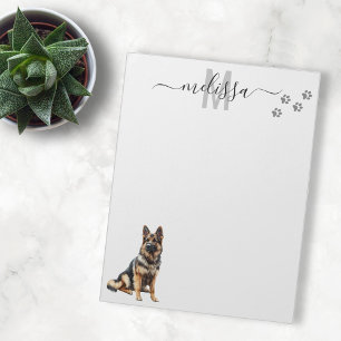 Bloco De Notas Monograma Personalizado Aquarela Pastor Alemão 