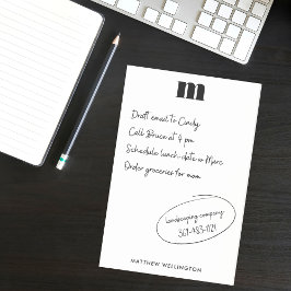 Bloco De Notas Monograma Personalizado Branco Branco Mínimo e Sól