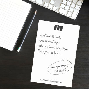 Bloco De Notas Monograma Personalizado Branco Branco Mínimo e Sól