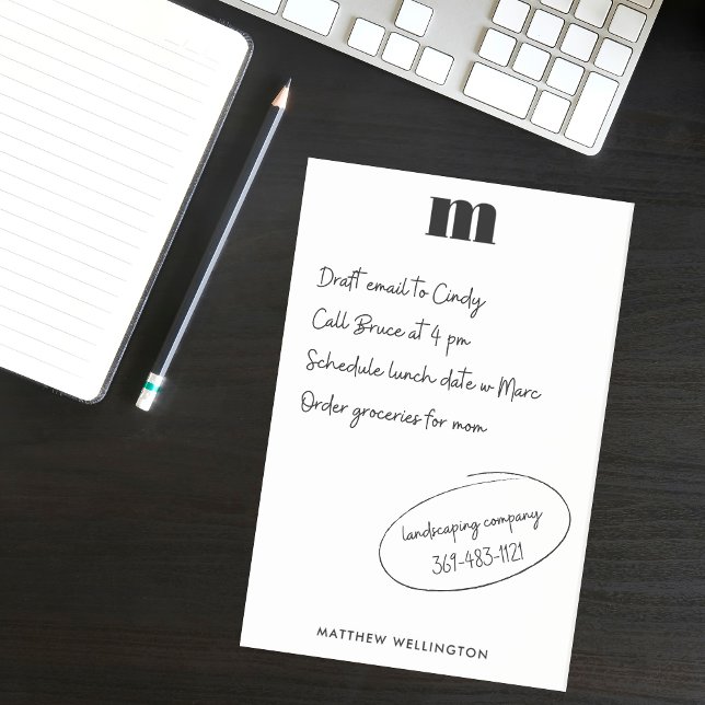 Bloco De Notas Monograma Personalizado Branco Branco Mínimo e Sól (Criador carregado)