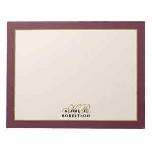 Bloco De Notas Monograma Personalizado Burgundy Creme Dourado Min