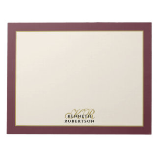 Bloco De Notas Monograma Personalizado Burgundy Creme Dourado Min
