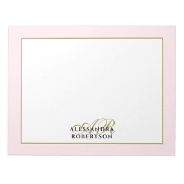 Bloco De Notas Monograma Personalizado Caligrafia Rosa Pastel Dou