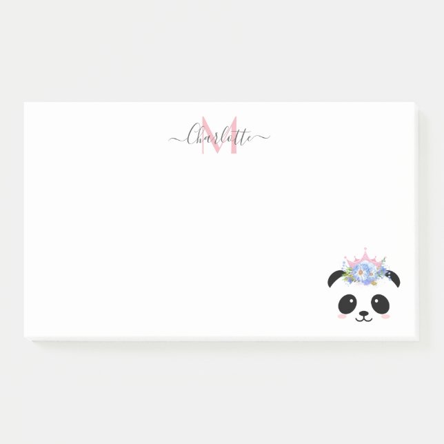 Bloco De Notas Monograma personalizado da princesa do panda bonit (Frente)