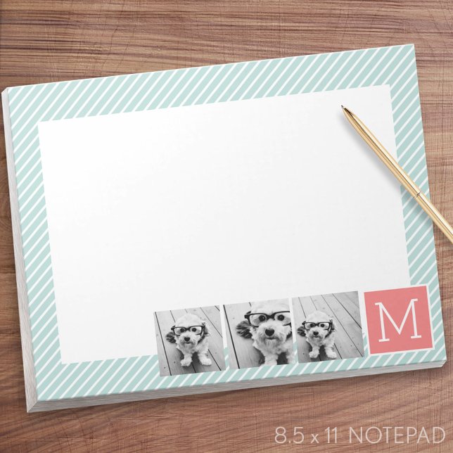 Bloco De Notas Monograma Personalizado de Colagem de Fotos de Min (Letter Size Notepad - Personalized)