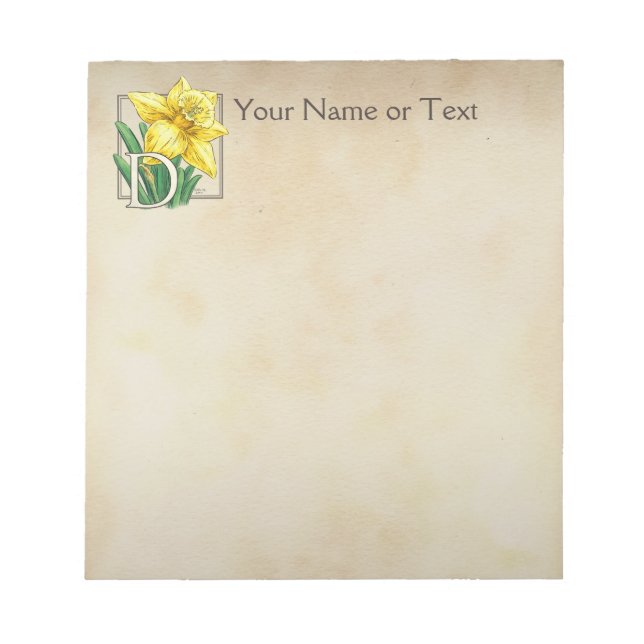 Bloco De Notas Monograma Personalizado de Daffodil Amarelo (Frente)