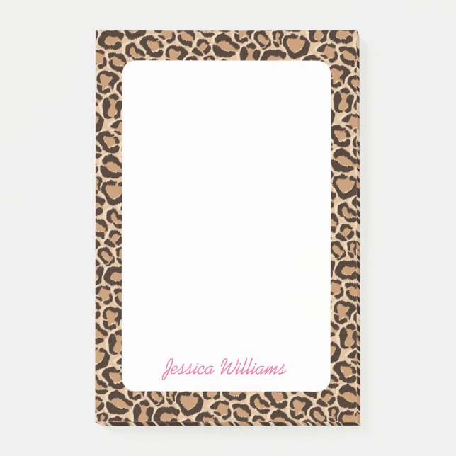 Bloco De Notas Monograma Personalizado de Impressão Leopardo (Frente)