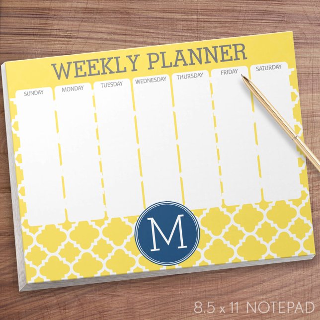 Bloco De Notas Monograma Personalizado de Padrão de Quatrefoil Am (Weekly Planner Notepad - Personalized)