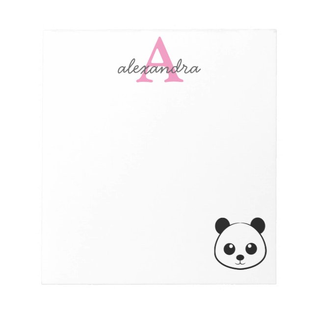 Bloco De Notas Monograma personalizado de panda bonito (Frente)