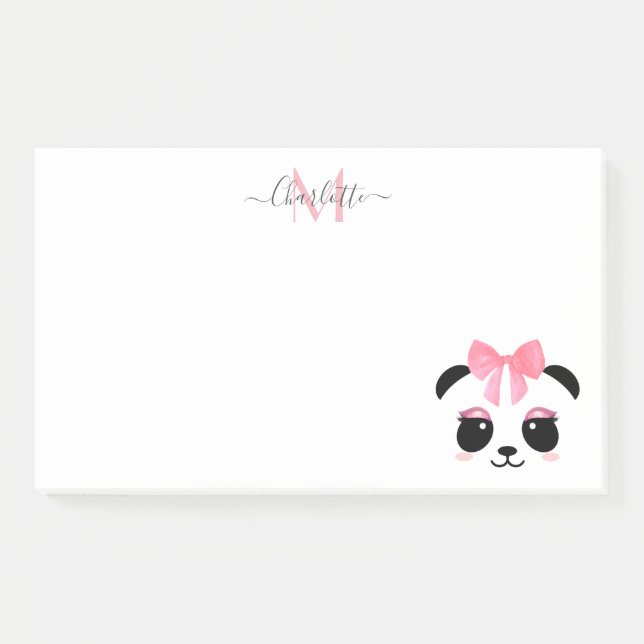 Bloco De Notas Monograma personalizado de urso panda bonito (Frente)