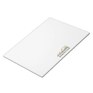 Bloco De Notas Monograma Personalizado Dourado Inicial Branco Min