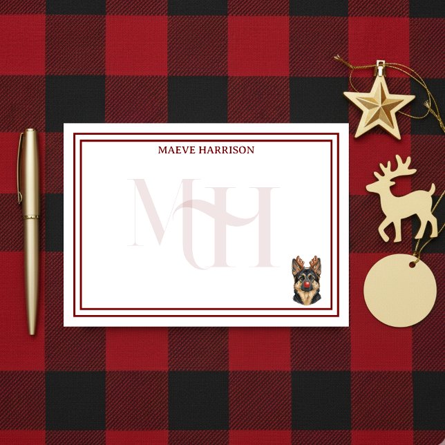 Bloco De Notas Monograma Personalizado Festa de Natal Cachorro Pa (Gift custom holiday stationery to the dog lover in your life! )