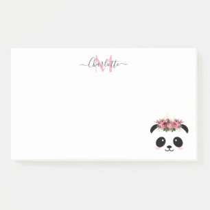 Bloco De Notas Monograma personalizado floral de panda bonito