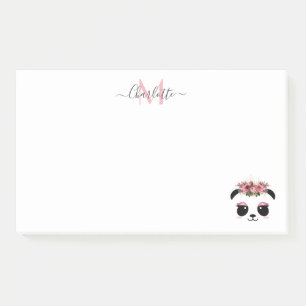 Bloco De Notas Monograma personalizado floral de panda bonito