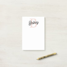 Monograma Personalizado Moderno e Nome Pastel Rosa