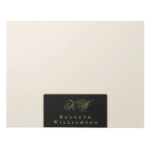 Bloco De Notas Monograma Personalizado Preto Creme Dourado Elegan